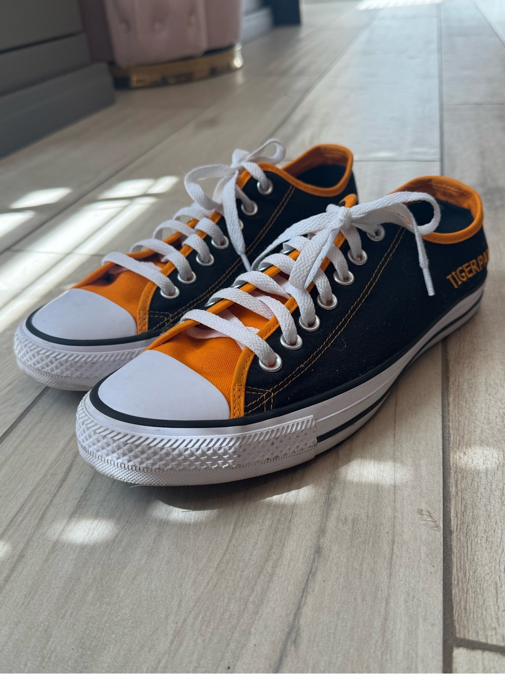 New! Converse Black and Orange Low-Top Chuck Taylor Sneakers